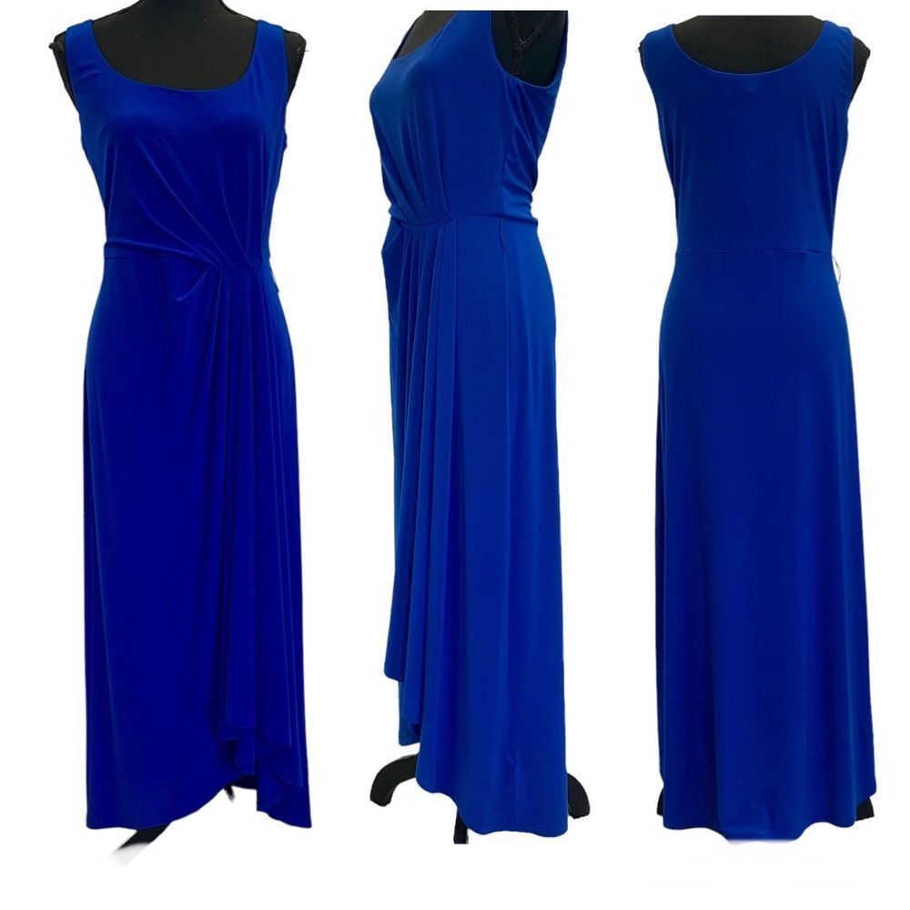 LAUREN Ralph Lauren sapphire blue sleeveless ruffle maxi evening cocktail dress